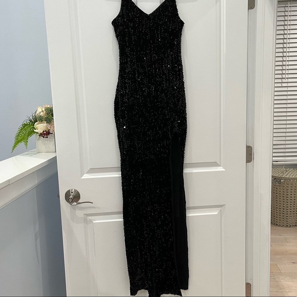 Long Black Sequin Dress with side slit